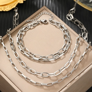 Double layered stainless steel chain necklaces in hip hop street style for women