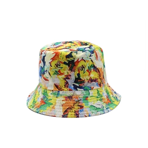 3D printed tie-dye double-sided bucket hat for women with colorful artistic splash pattern