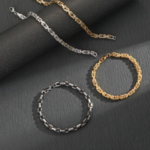 Hip hop titanium steel chain bracelets in gold, silver and black finish for men