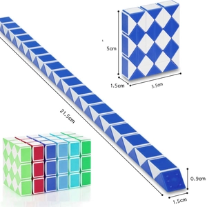Educational magic snake puzzle toy in blue and white showing various geometric shapes