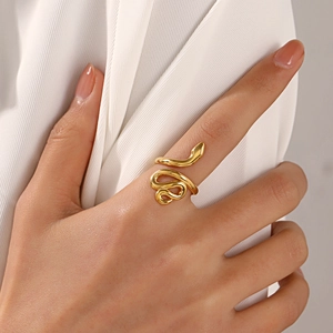 Bague Serpent Acier Inoxydable Réglable Ouverte Enveloppante Punk Hip Hop Bijoux Animaux Homme Femme