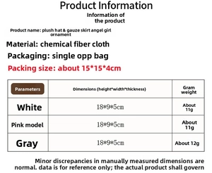 Detailed size chart for plush hat gauze skirt angel girl Christmas hanging ornaments
