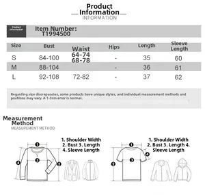 Detailed size guide table for women's V-neck tie-front crop top with measurements