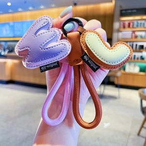 Leather Alphabet Letter Keychain Creative Cartoon Aesthetic Bag Charm Women Colorful Braided Rope Lanyard Handbag Accessory