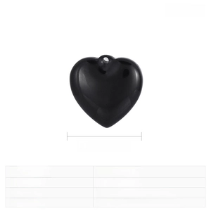 Detailed size chart for black heart-shaped stainless steel pendant with polished finish
