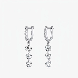 925 Sterling Silver Drop Earrings With Round Clear Cubic Zirconia Tassel Huggie Hoop Minimalist Light Luxury For Women