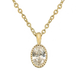 Elegant S925 silver necklace with oval white crystal teardrop pendant in gold finish