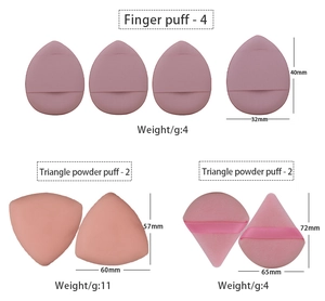 Detailed size specifications for pink finger and triangle makeup powder puff set