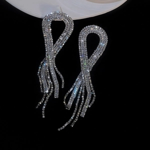 Silver needle rhinestone geometric tassel earrings with pearls and crystals