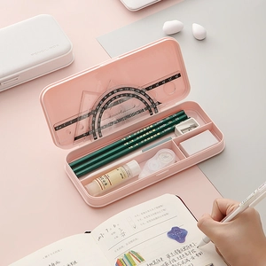 Pink multi-functional double-layer stationery box set with complete school supplies