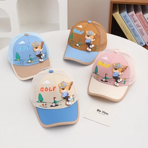 Breathable mesh baby baseball caps with cute golf bear embroidery in four colors