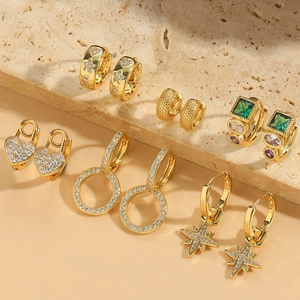 Orecchini A Cerchio Geometrici In Rame Placcato Oro Zircone Cuore Stella Vintage Con Perno In Argento Gioielli Per Donna