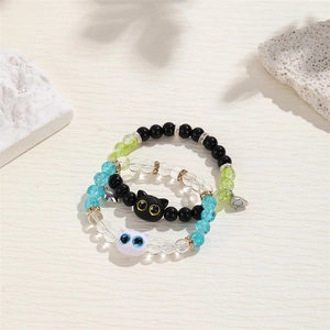Cute kitten magnetic beaded bracelets set with natural stones for couples and friends