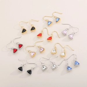 Minimalist triangle crystal earrings set in gold and silver steel for women
