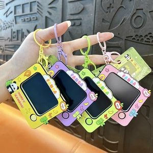 Set of four colorful panda-themed mini drawing board keychains for bags or keys