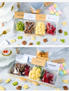 Detail of Christmas cookie shapes in a festive gift pack with transparent sealing bag