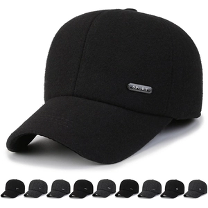 Winter Warm Baseball Cap Woolen Cotton With Ear Protection Windproof Adjustable Metal Label For Men