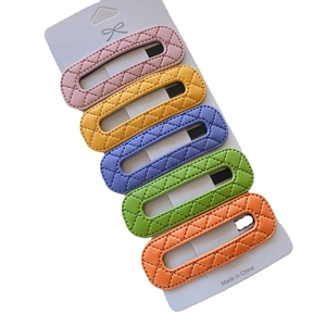Set of 5 colorful PU leather hair clips with diamond pattern on display card