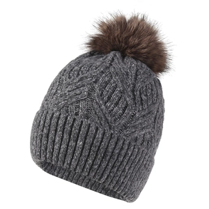 Damen Winter Zopfmuster Strickmütze Mit Kunstfell Bommel Fleece Gefüttert Thermisch Dicke Skimütze Outdoor Warme Strickmütze