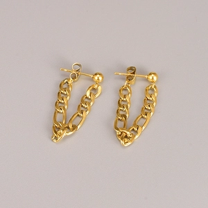 Minimalist gold Figaro chain U-shaped dangle earrings with high polished finish