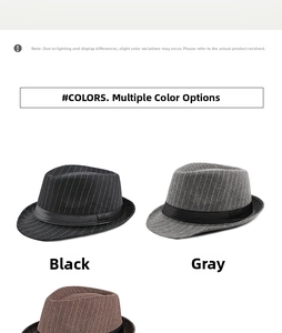 Detailed macro view showing black, grey, and coffee pinstripe wool fedora hats with ribbons