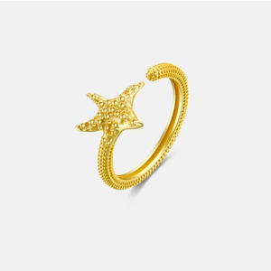 Minimalist gold S925 sterling silver starfish open ring with adjustable band for women
