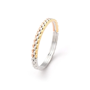 Three-tone link bracelet featuring gold, silver and rose gold polished metal finish