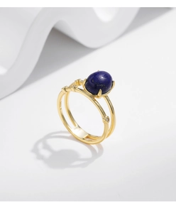 Detail of S925 sterling silver ring with blue lapis lazuli and sparkling zircons
