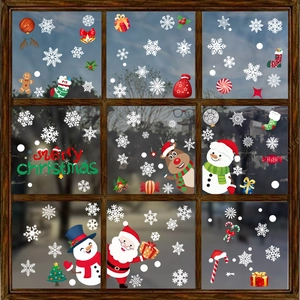 Weihnachts-Fensteraufkleber mit Weihnachtsmann, Rentier und Schneeflocken für die Glasdekoration
