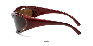 Side view showing streamlined deep red frame and brown lenses of Y2K cycling sunglasses