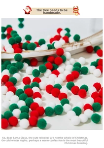Macro shot of red, green and white Christmas pom poms for DIY festive crafts and decoration