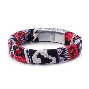 Men's titanium steel bracelet with multi-color woven canvas texture and magnetic clasp