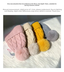 Chunky knit beanies in four colors featuring fluffy faux fur pom-poms and cable stitch
