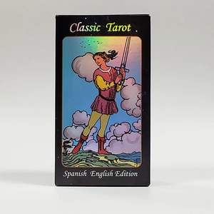 Classic Tarot box featuring Rider-Waite illustrations in Spanish and English bilingual edition