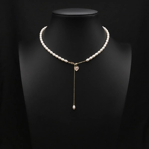 Elegant Y-Shape Pendant Necklace With Natural Freshwater Pearl And 18K Gold Plated Heart Charm For Women Light Luxury