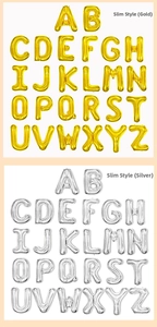 Full set of thin gold and silver foil letter balloons A-Z for birthday party decor