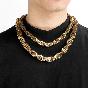 Men's bold golden double-layered Byzantine chain necklace made of stainless steel