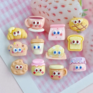 Mini resin charms featuring cute cartoon food and drinks for DIY crafts and jewelry