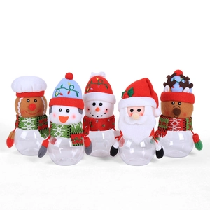 Five assorted Christmas candy jars featuring Santa, snowman, and reindeer figures