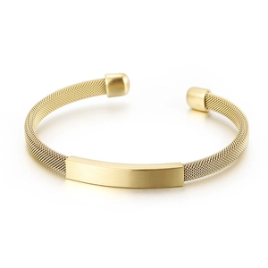 Men Cuff Bracelet Stainless Steel Mesh Weave With Rectangular Plate Minimalist Industrial Style Bangle Unisex