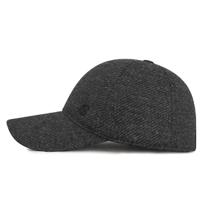 Men's winter wool baseball cap with ear flaps in dark grey textured finish