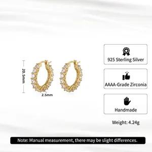 Elegance 925 sterling silver gold hoop earrings with AAAA cubic zirconia stones