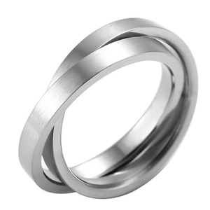 Bague géométrique ajustable au fini argenté brossé avec design entrelacé minimaliste
