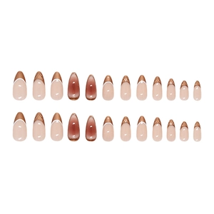 24-piece almond-shaped press-on nails with French bronze metallic tips and cat-eye effect