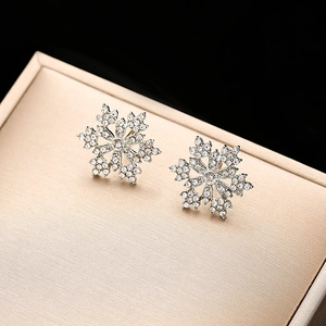 Elegant silver snowflake stud earrings with sparkling crystals in a premium gift box