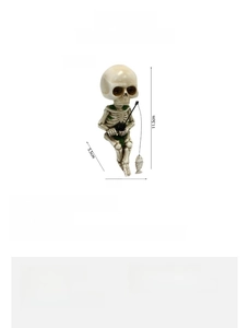 Fishing skeleton figurine made of resin with green moss detail and size specifications