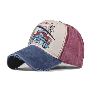 Baseball Cap Washed Cotton Distressed Vintage Istanbul Graphic Patchwork Adjustable Outdoor Sun Protection Hat