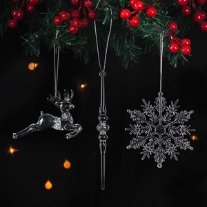 Christmas Ornaments Hanging Pendants Clear Acrylic Crystal Style Snowflake Reindeer Icicle Holiday Party Tree Decoration