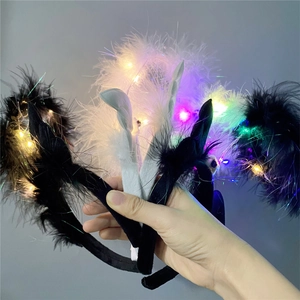 LED light-up feather wing headband for parties featuring white and black plush feathers