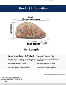 Size chart for ethnic style beret showing adjustable circumference and measurements